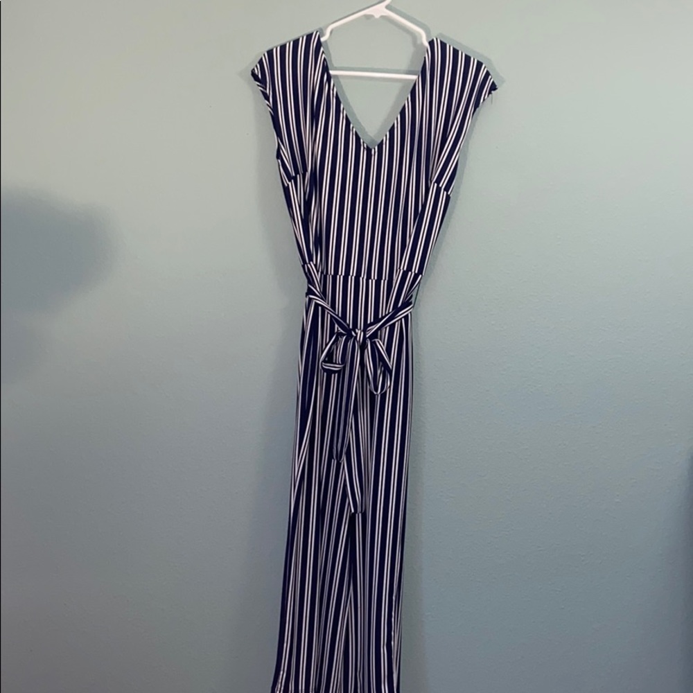 Blue and white stripped jumpsuit